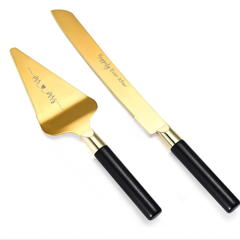 ROXBURGH Wedding Cake Knife and Server Set, Gold Cake Cutting Set for Weddings